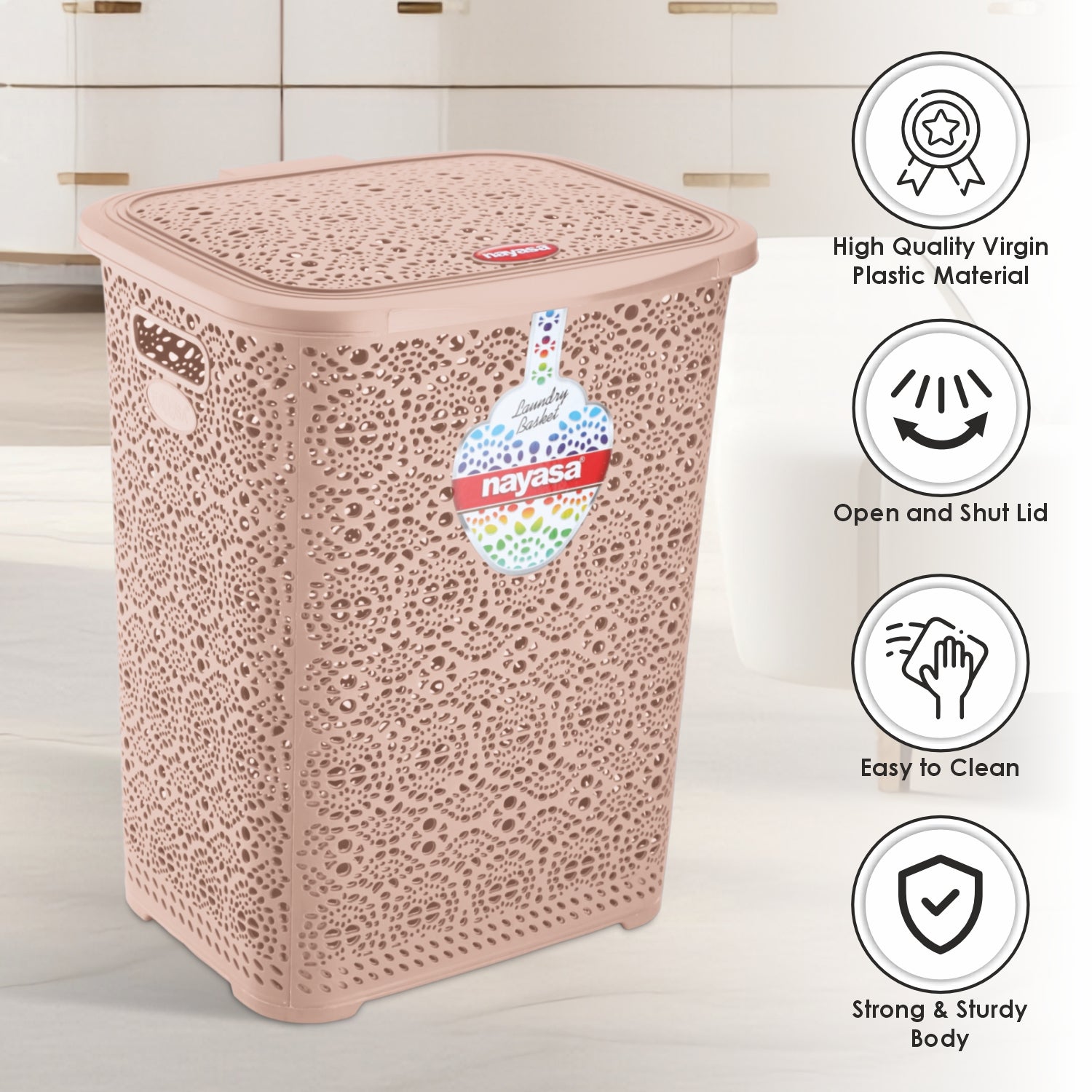 Flower Laundry Basket Beige