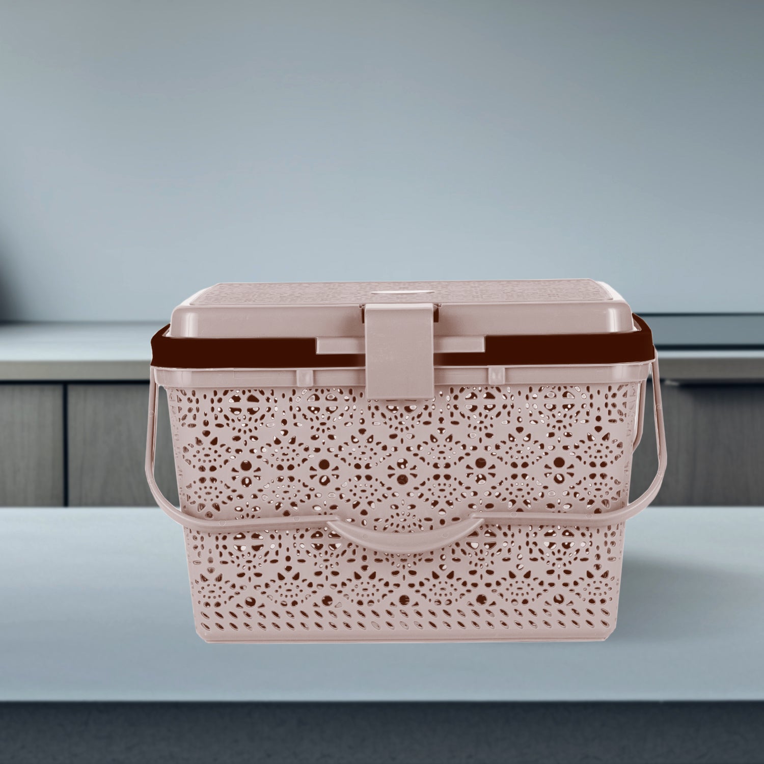 Flower Picnic Basket Light Brown