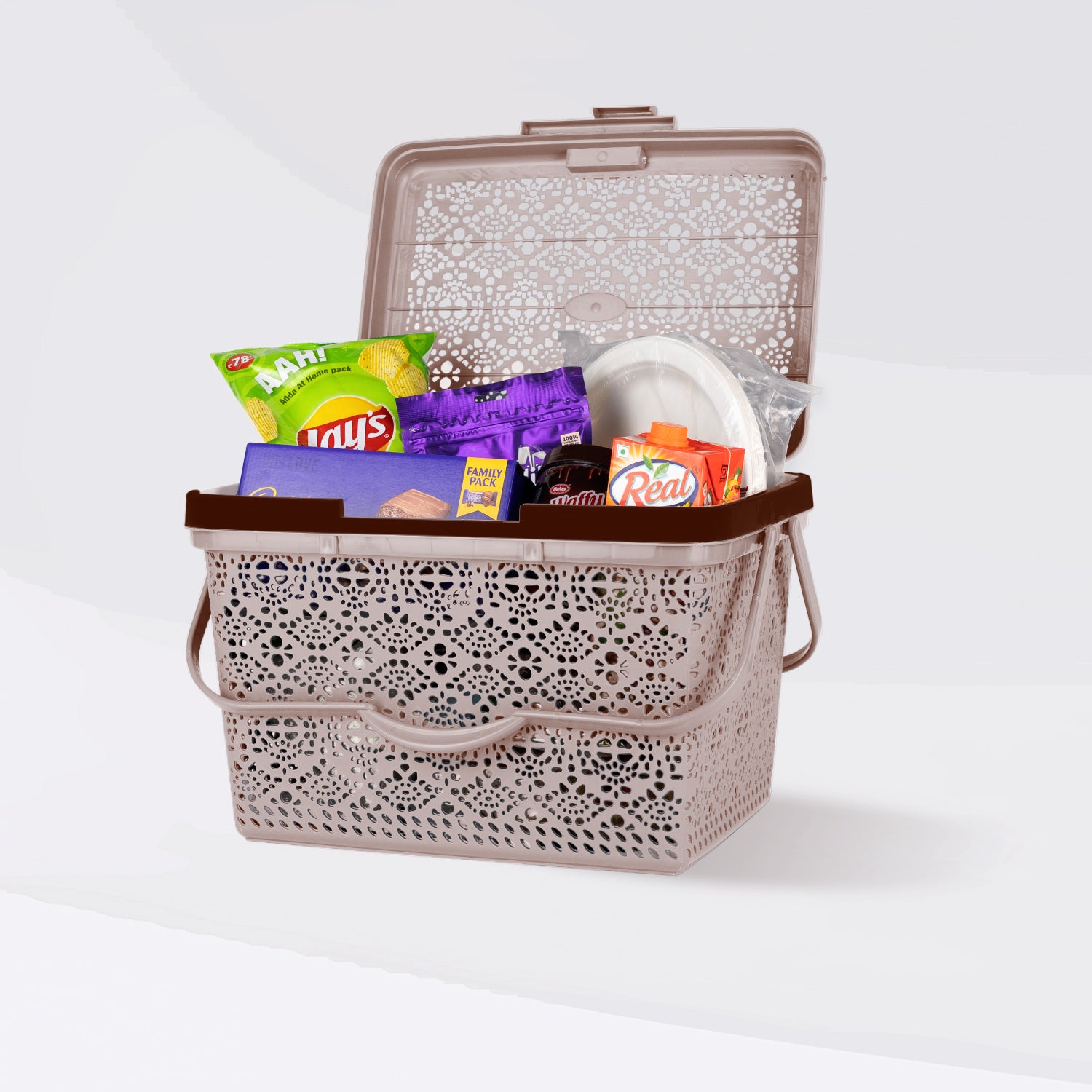 Flower Picnic Basket Light Brown