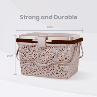 Flower Picnic Basket Light Brown