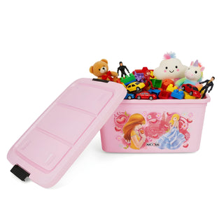 Multipurpose Storage Box For Kids with Lids & Wheels Pink / 50 Ltr