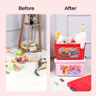 Multipurpose Storage Box For Kids with Lids & Wheels Pink / 50 Ltr