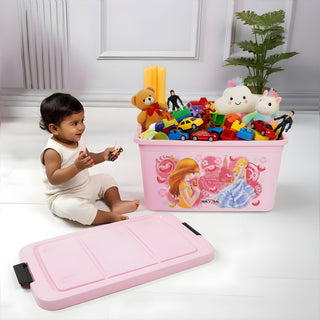 Multipurpose Storage Box For Kids with Lids & Wheels Pink / 50 Ltr