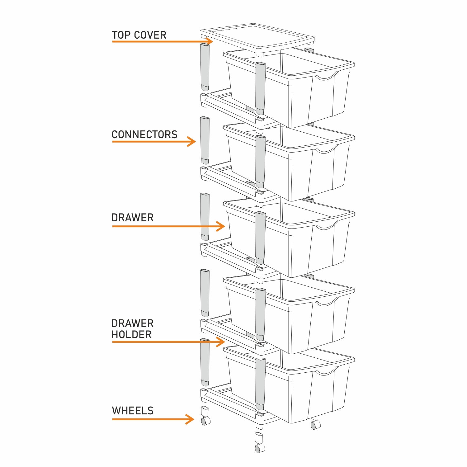 Carnival Tuckins Grey / 5 Drawers