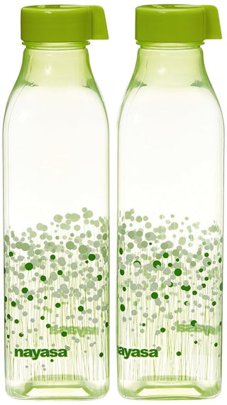 Deluxe Square Plastic Bottle, Set of 2, 1000 ml Green