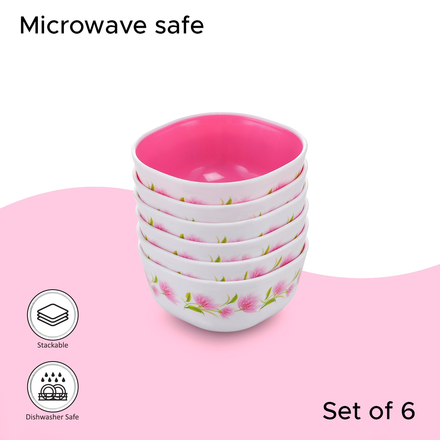 Microfresh Square Bowl Deluxe, Set of 6, 200 ML Pink