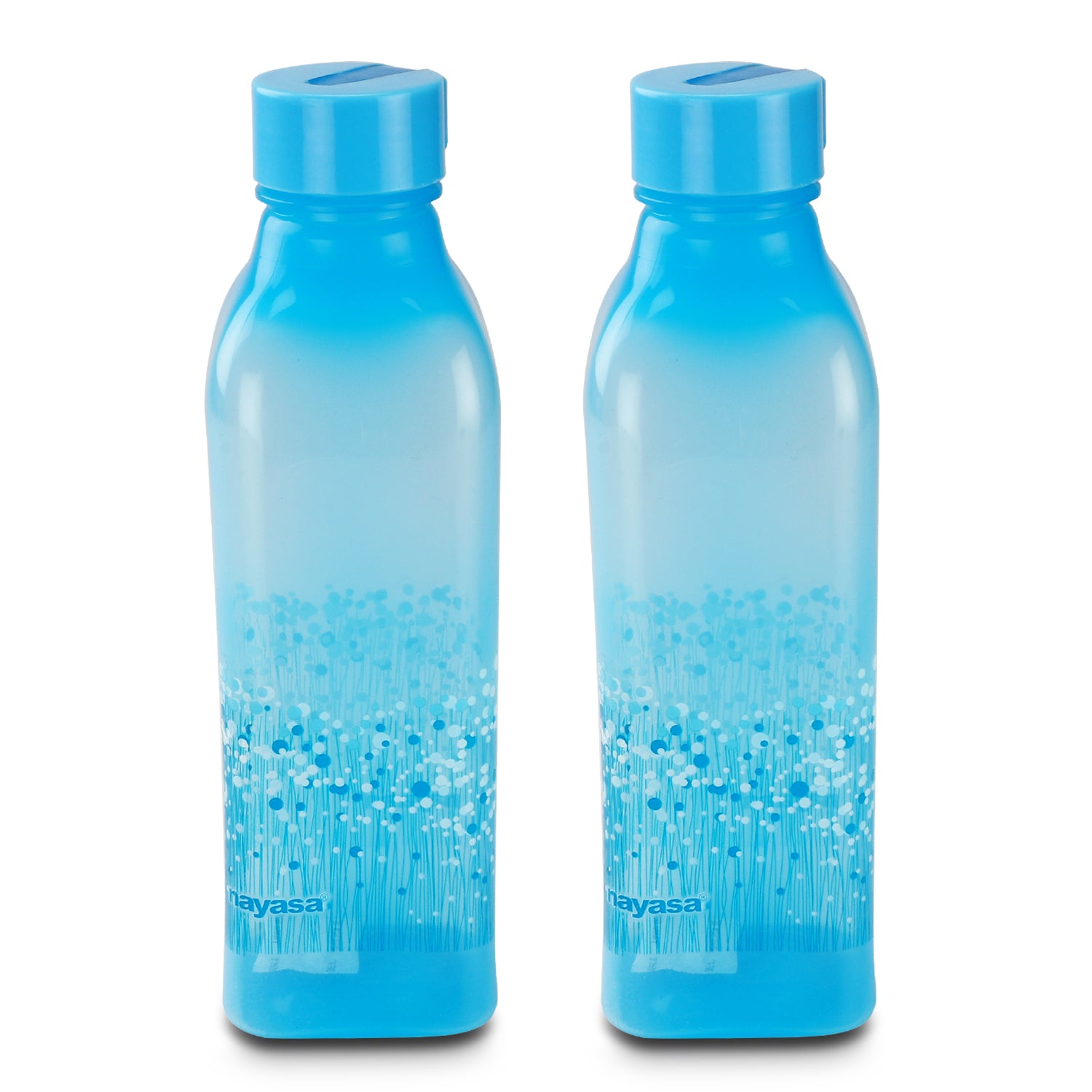 Deluxe Square Plastic Bottle, Set of 2, 1000 ml Blue