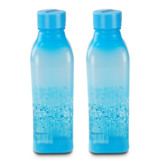Deluxe Square Plastic Bottle, Set of 2, 1000 ml Blue