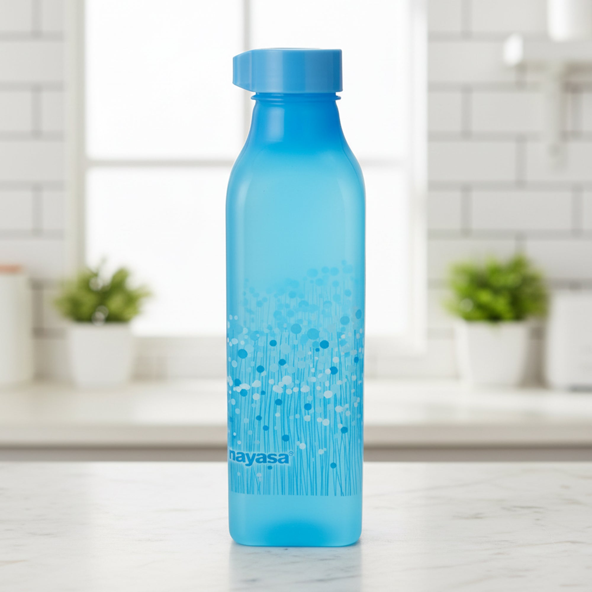 Deluxe Square Plastic Bottle, Set of 2, 1000 ml Blue