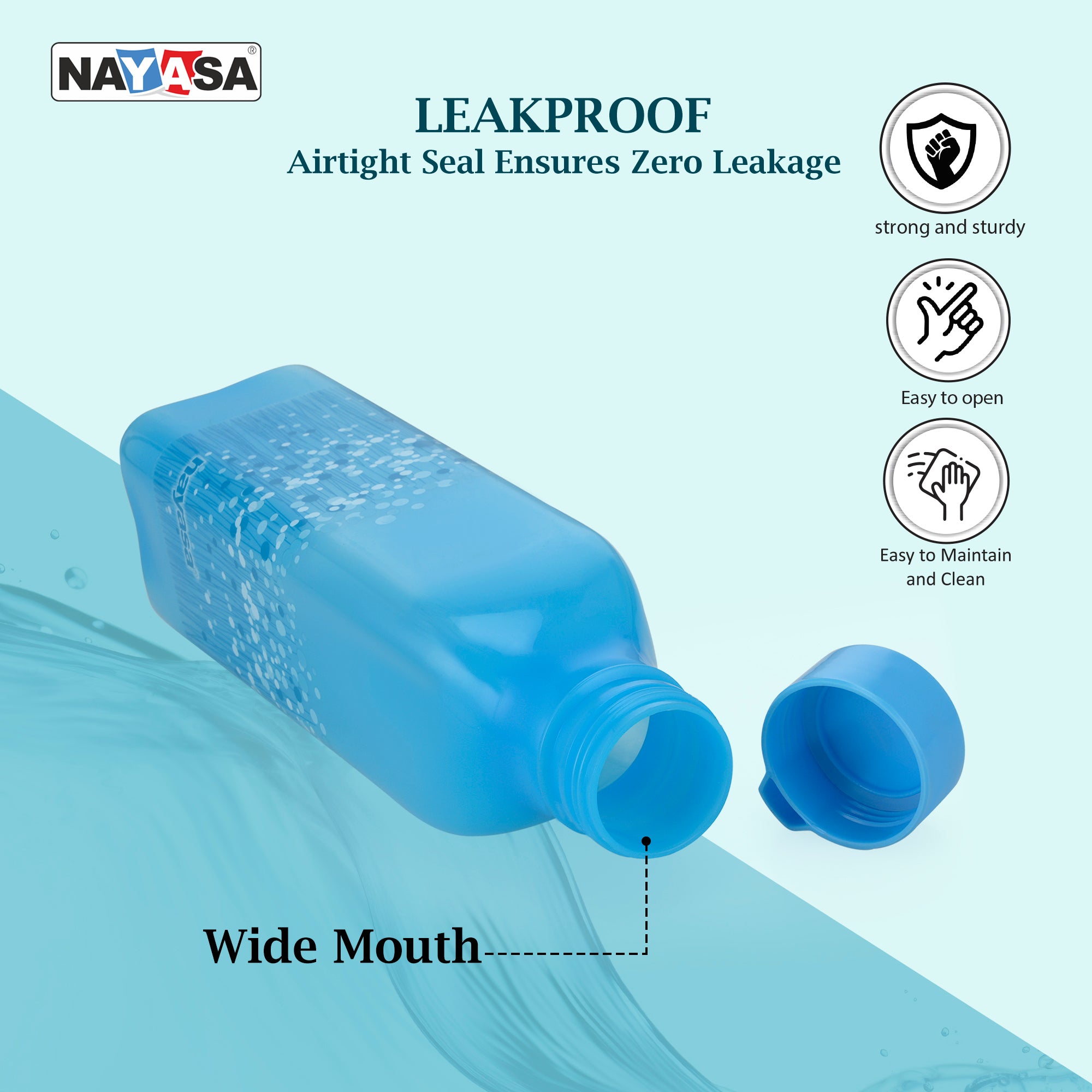 Deluxe Square Plastic Bottle, Set of 2, 1000 ml Blue