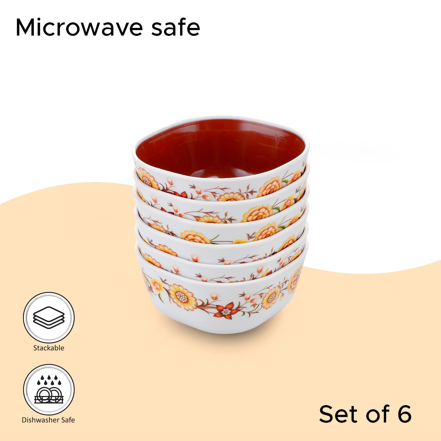 Microfresh Square Bowl Deluxe, Set of 6, 200 ML Brown