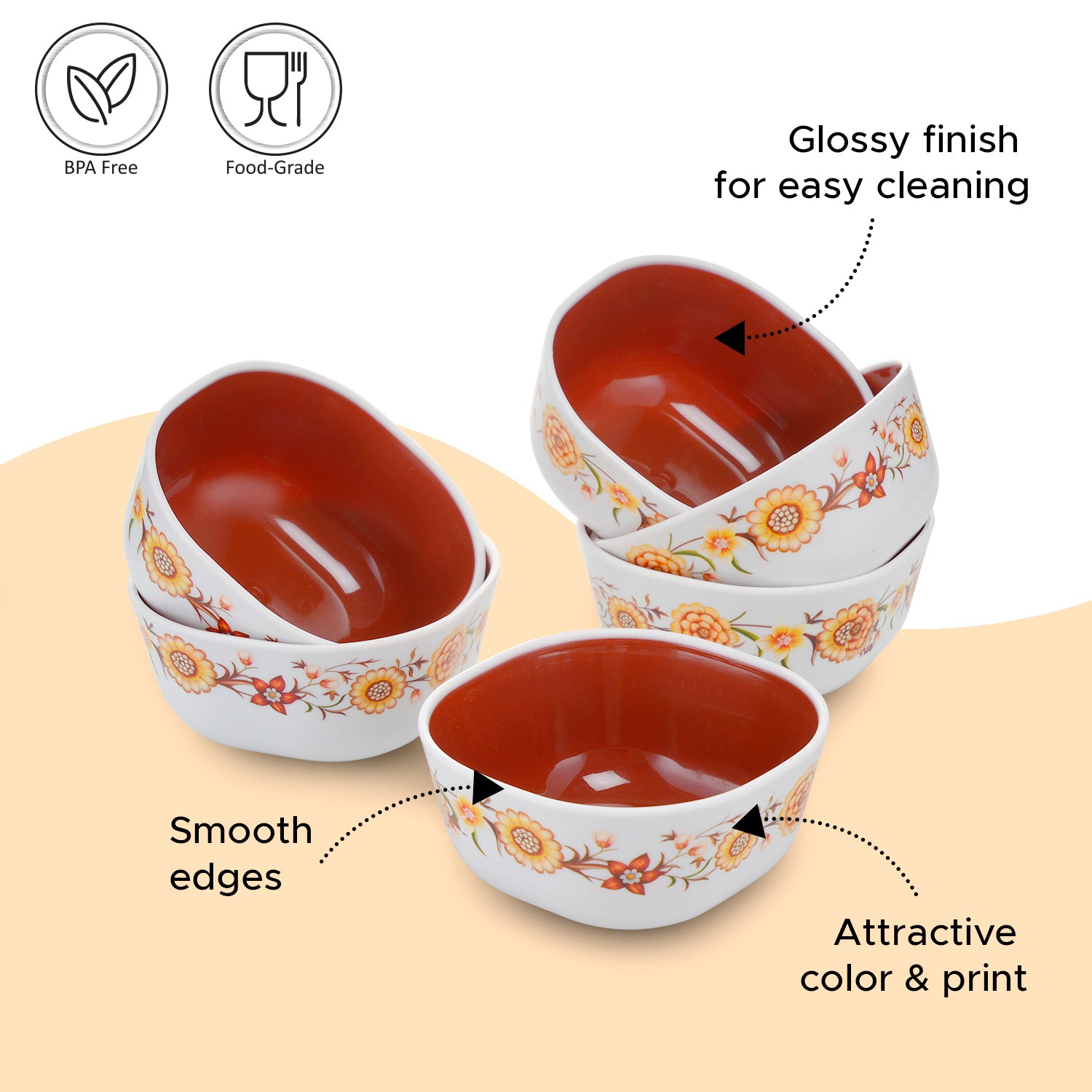 Microfresh Square Bowl Deluxe, Set of 6, 200 ML Brown