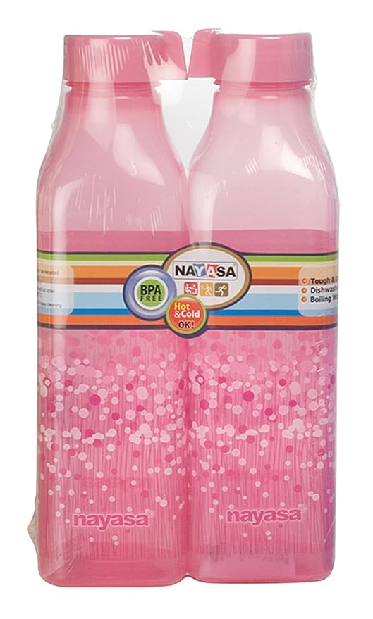 Square Dlx Water Bottle, Set of 2 Pink