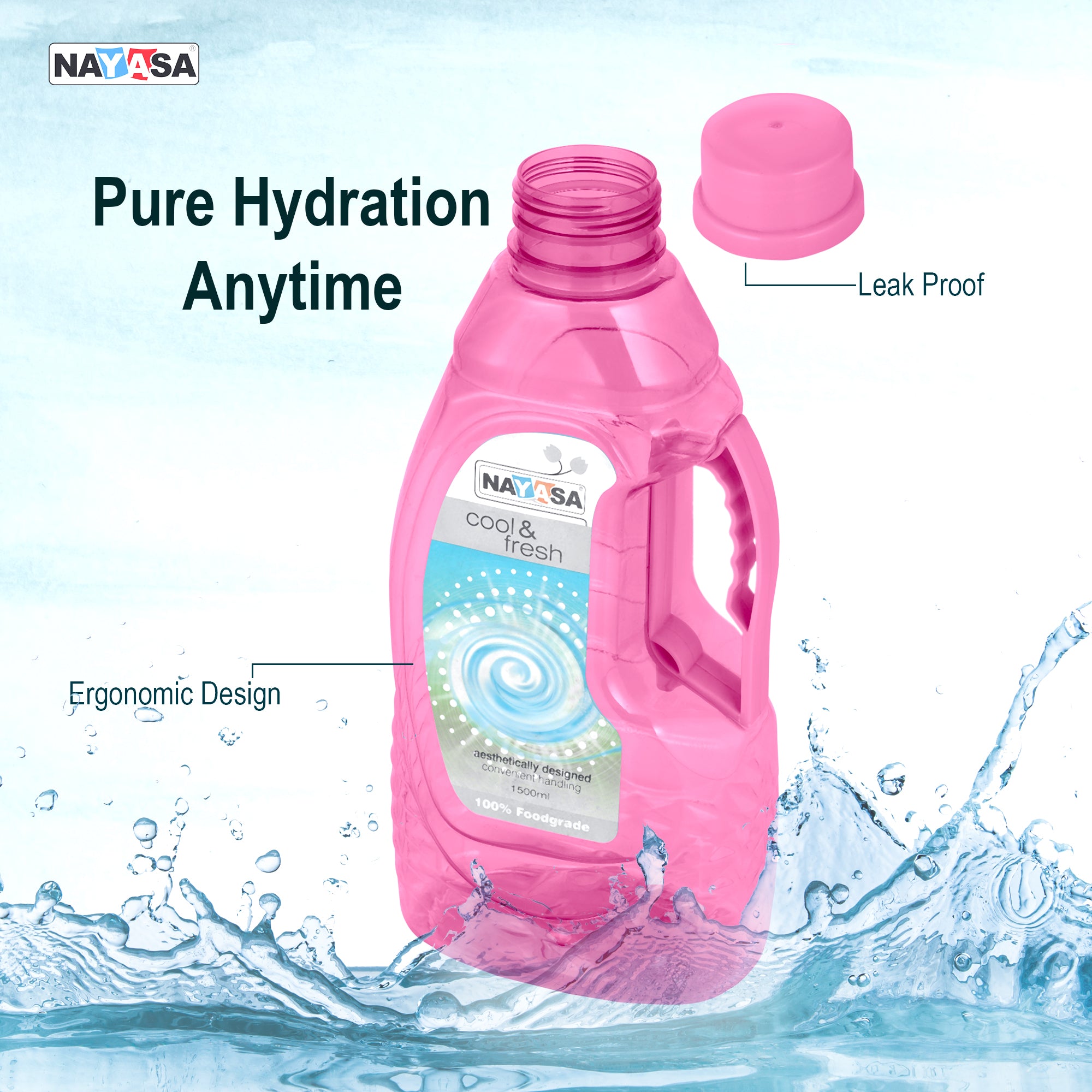 Fontana Water Bottle, 1500 ml Pink / Set of 3