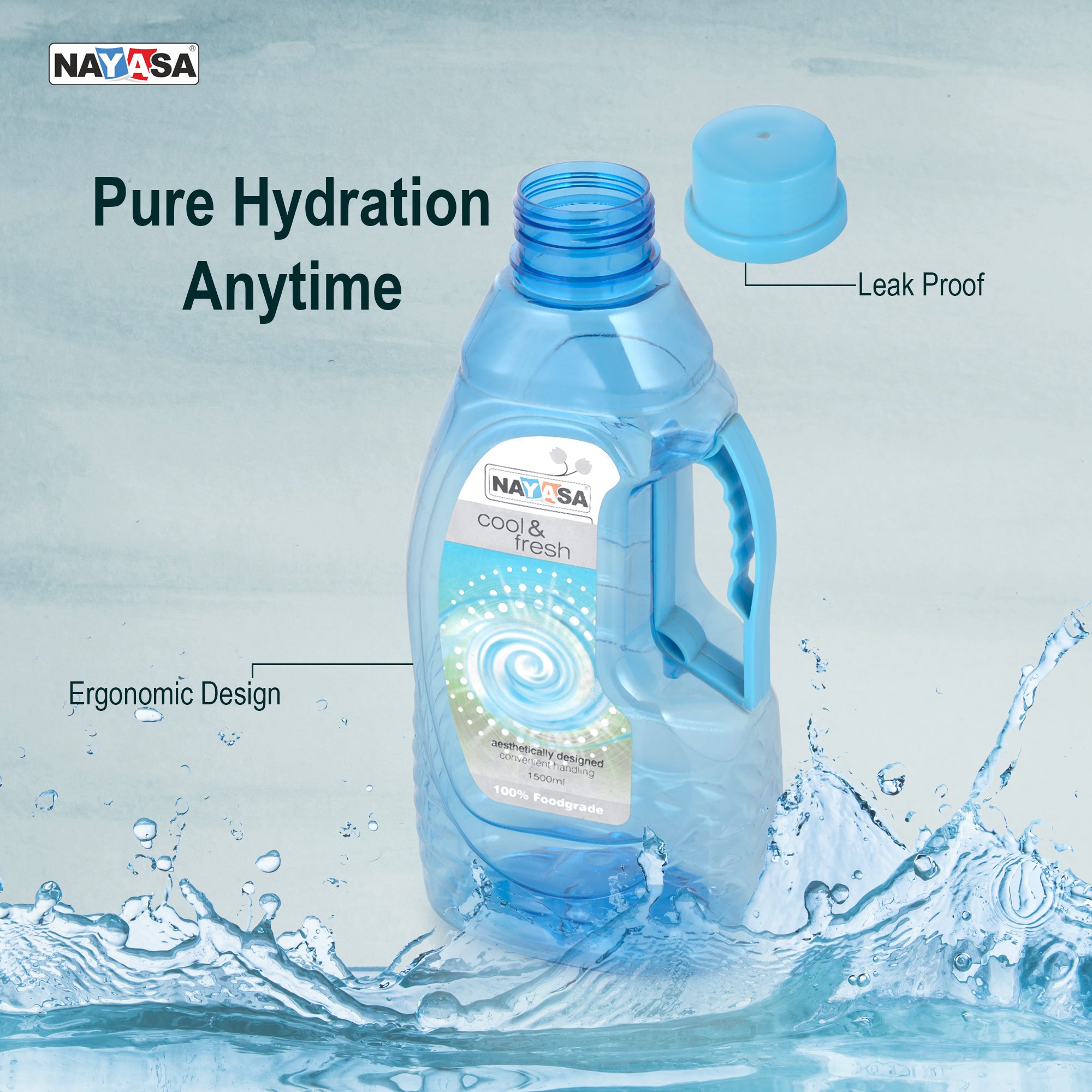 Fontana Water Bottle, 1500 ml Blue & Pink / Set of 6