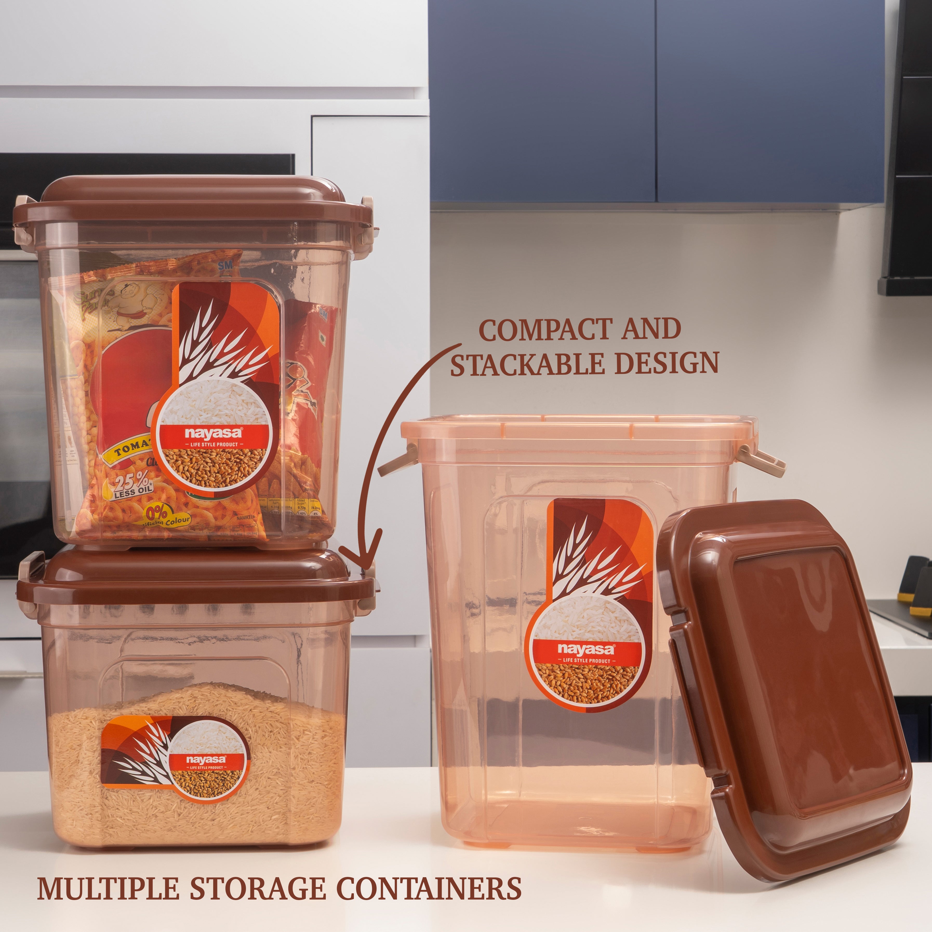 Store In Food Storage Jar Brown / Combo ( 14 Ltr + 18 Ltr + 22 Ltr ) / Set of 3