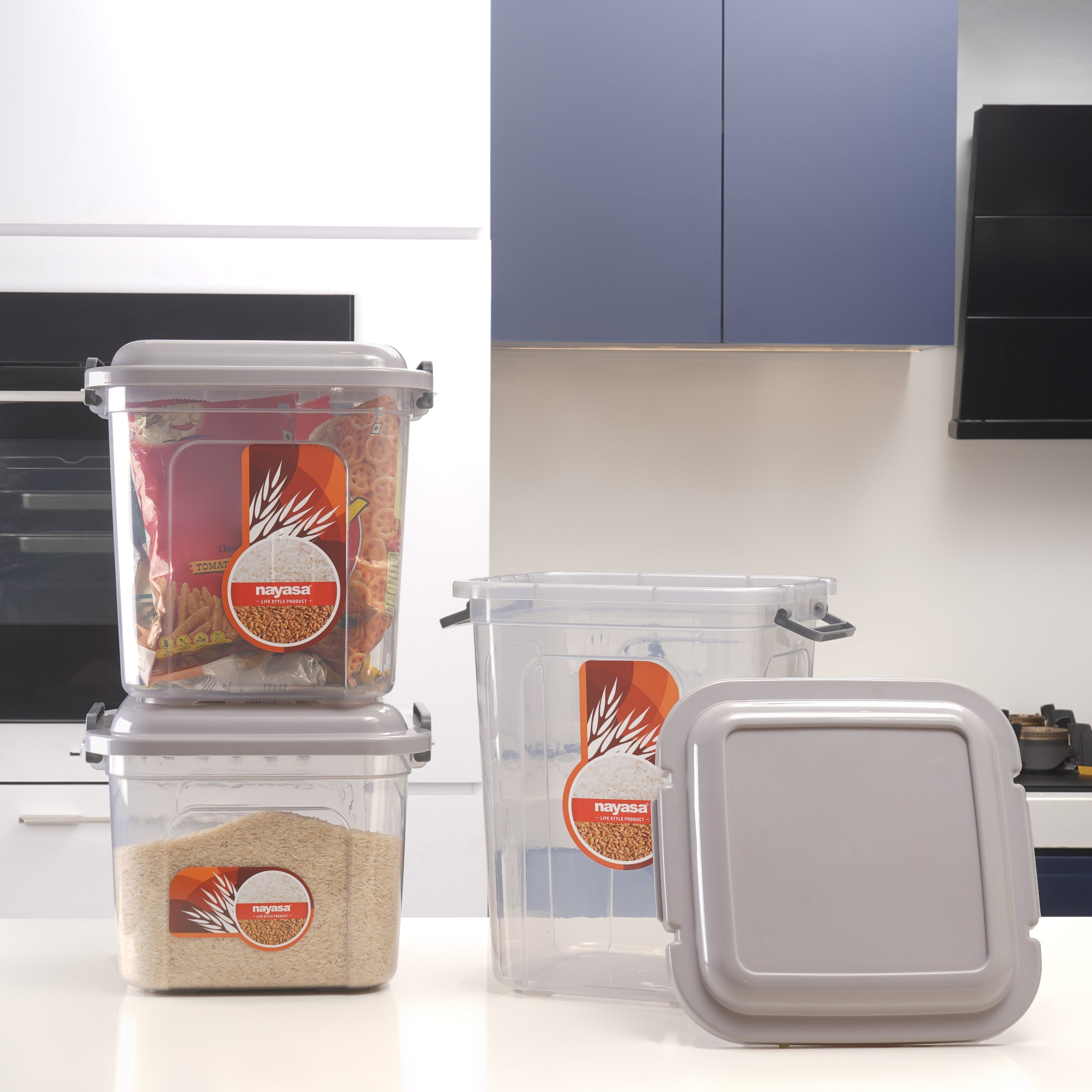 Store In Food Storage Jar Grey / Combo ( 14 Ltr + 18 Ltr + 22 Ltr ) / Set of 3