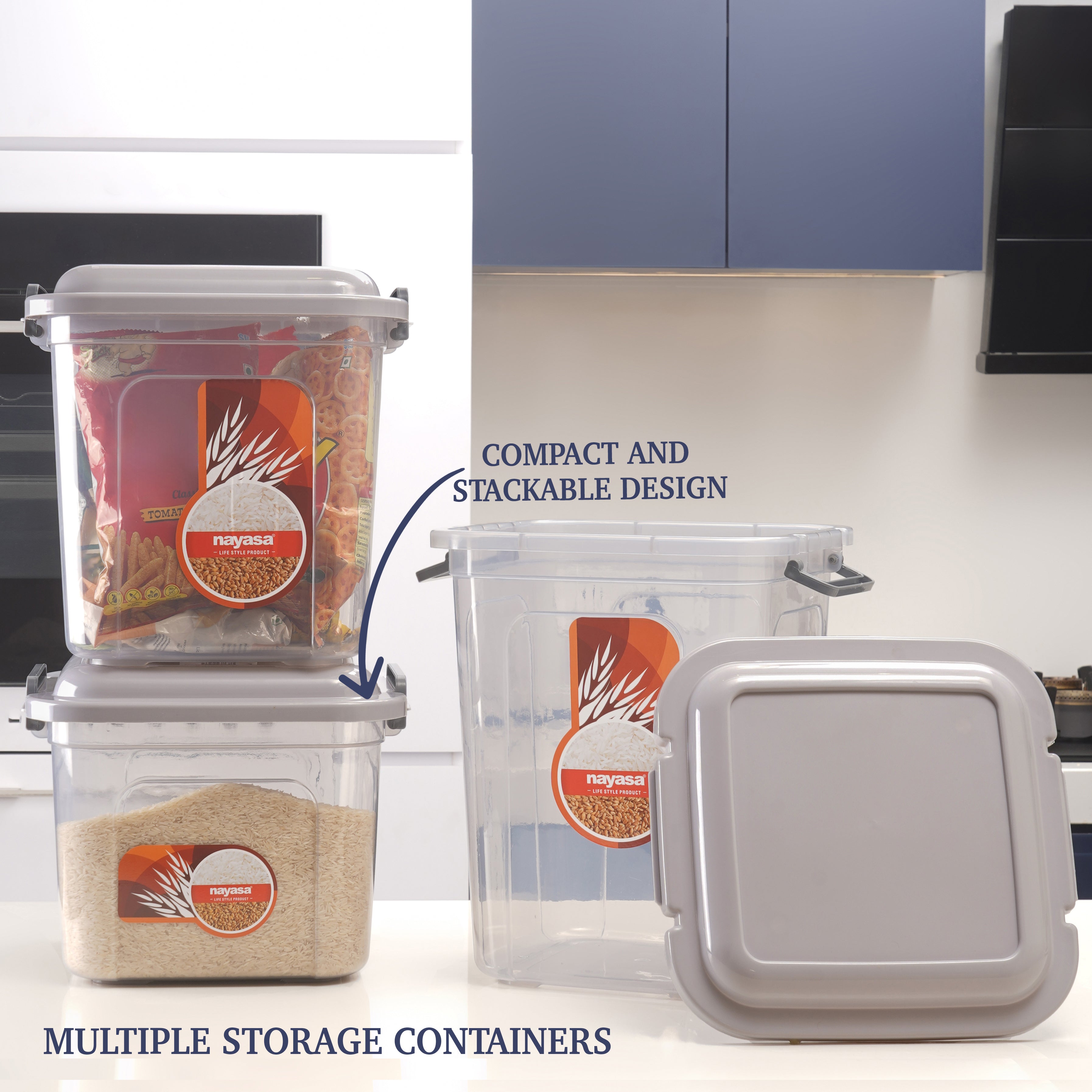 Store In Food Storage Jar Grey / Combo ( 14 Ltr + 18 Ltr + 22 Ltr ) / Set of 3