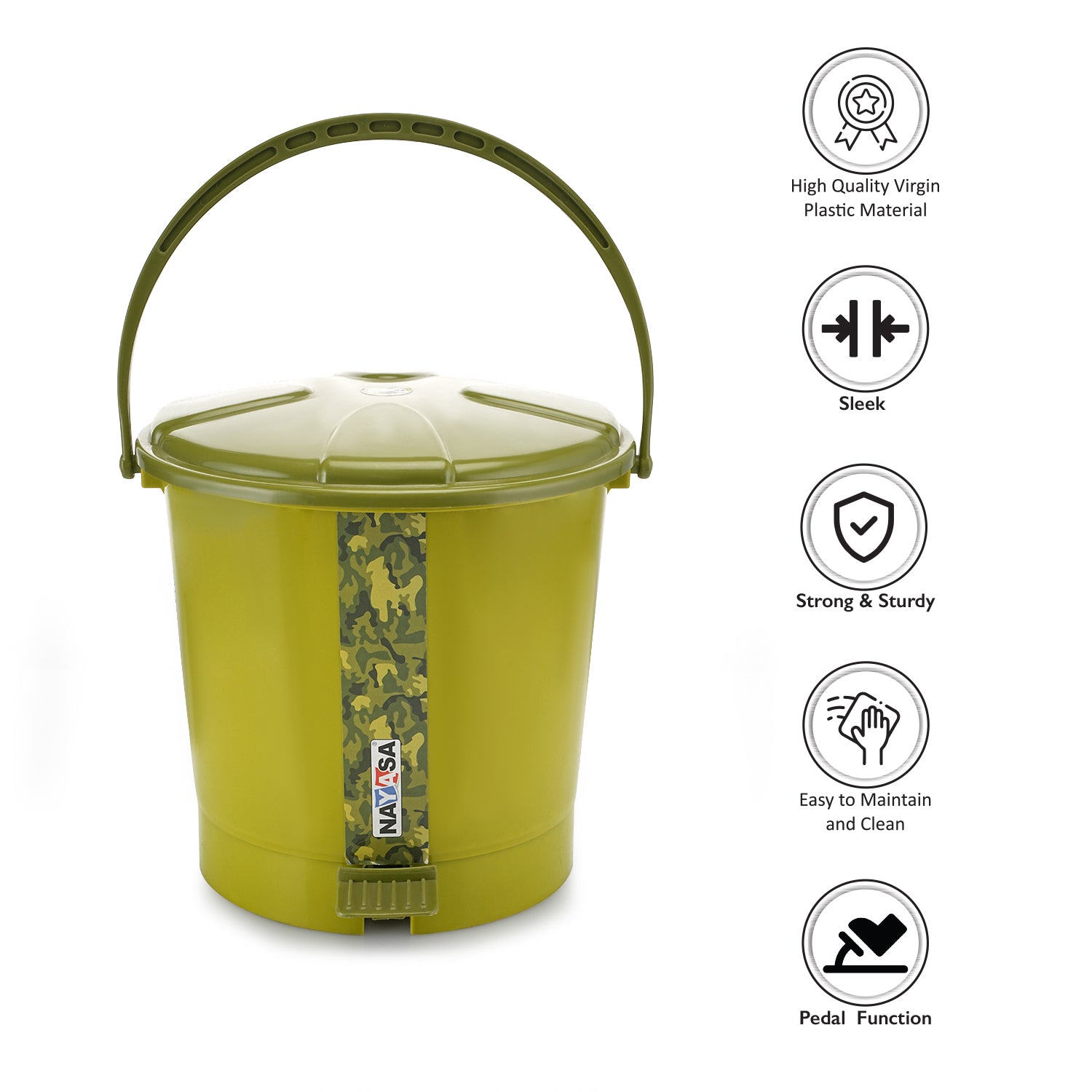 Army Print Pedal Dustbin Green / 11.5 Ltr