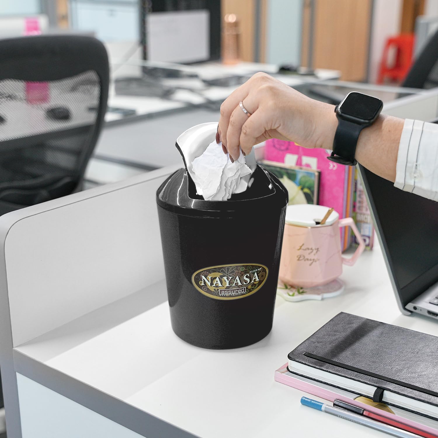 Silver Swing Bin Table Top Dustbin Black