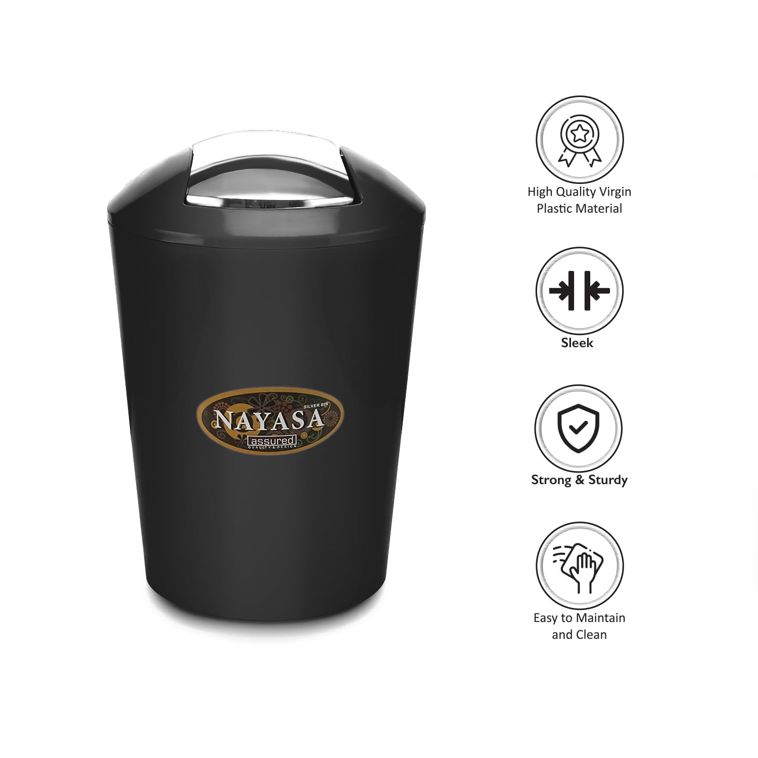 Silver Swing Bin Table Top Dustbin Black