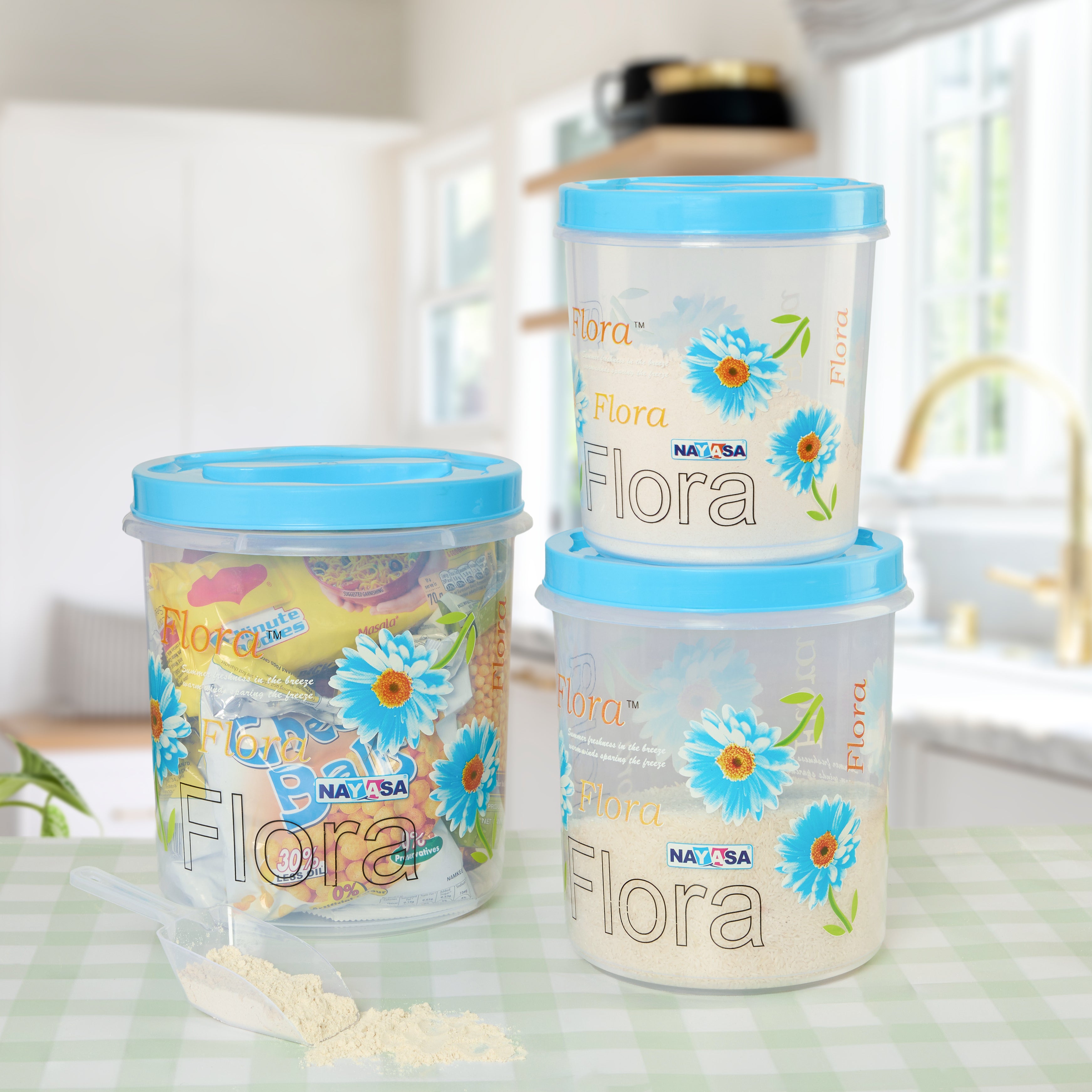 Store In Printed Food Storage Container Blue / Combo ( 4.7 Ltr + 7.2 Ltr + 11.2 Ltr )