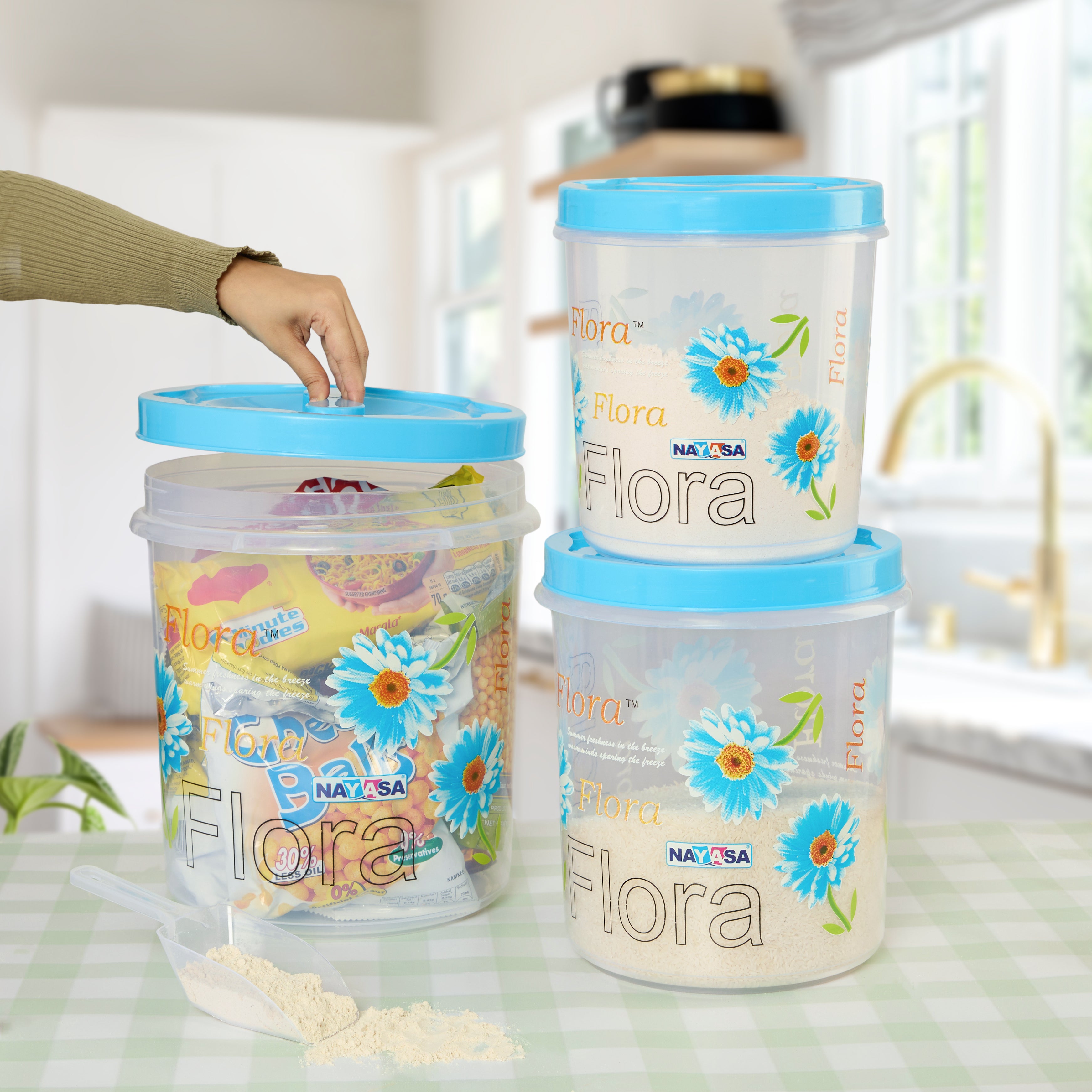 Store In Printed Food Storage Container Blue / Combo ( 4.7 Ltr + 7.2 Ltr + 11.2 Ltr )