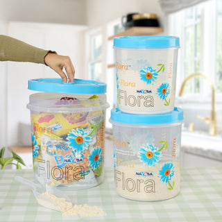 Store In Printed Food Storage Container Blue / Combo ( 4.7 Ltr + 7.2 Ltr + 11.2 Ltr )