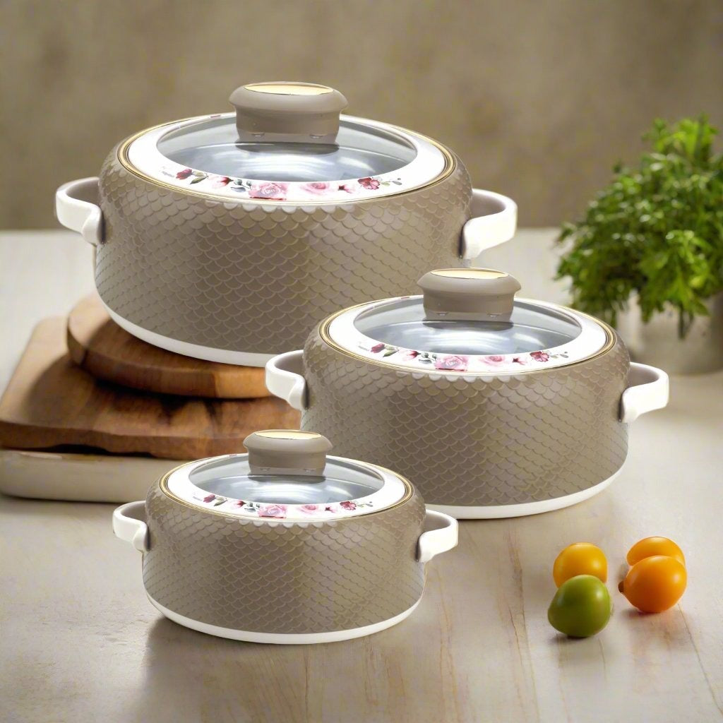 Coral Glass Lid Casserole Set of 3, 500ml, 1000ml, 1500ml