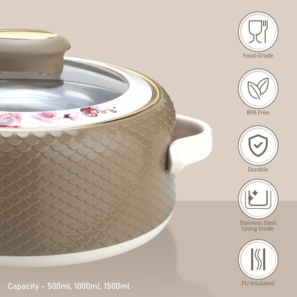 Coral Glass Lid Casserole Set of 3, 500ml, 1000ml, 1500ml