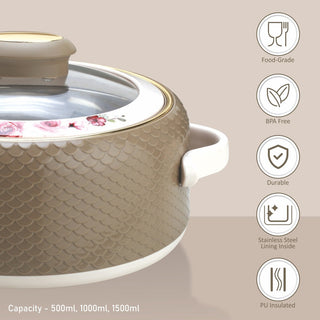 Coral Glass Lid Casserole Set of 3 Small ( 500ml, 1000ml, 1500ml )