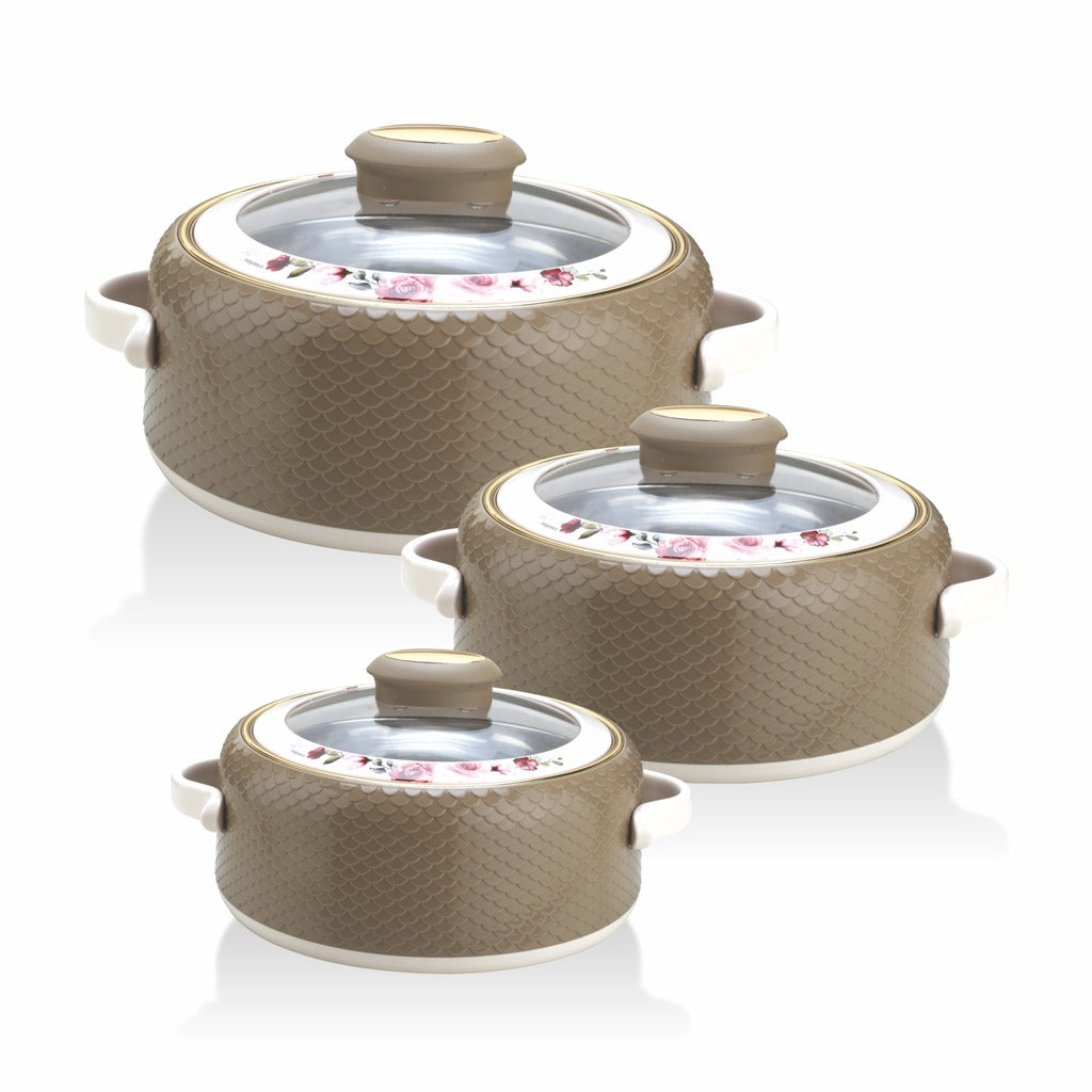 Coral Glass Lid Casserole Set of 3, 500ml, 1000ml, 1500ml