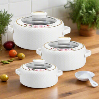 Coral Glass Lid Casserole Set of 3 Small ( 500ml, 1000ml, 1500ml )