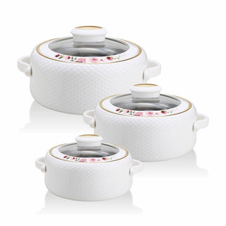 Coral Glass Lid Casserole Set of 3 Small ( 500ml, 1000ml, 1500ml )