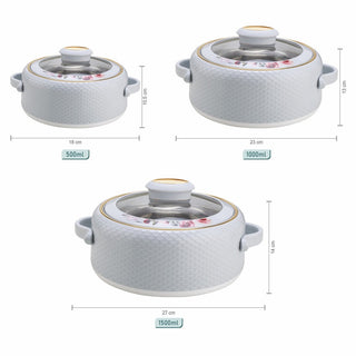 Coral Glass Lid Casserole Set of 3 Small ( 500ml, 1000ml, 1500ml )