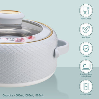 Coral Glass Lid Casserole Set of 3 Small ( 500ml, 1000ml, 1500ml )