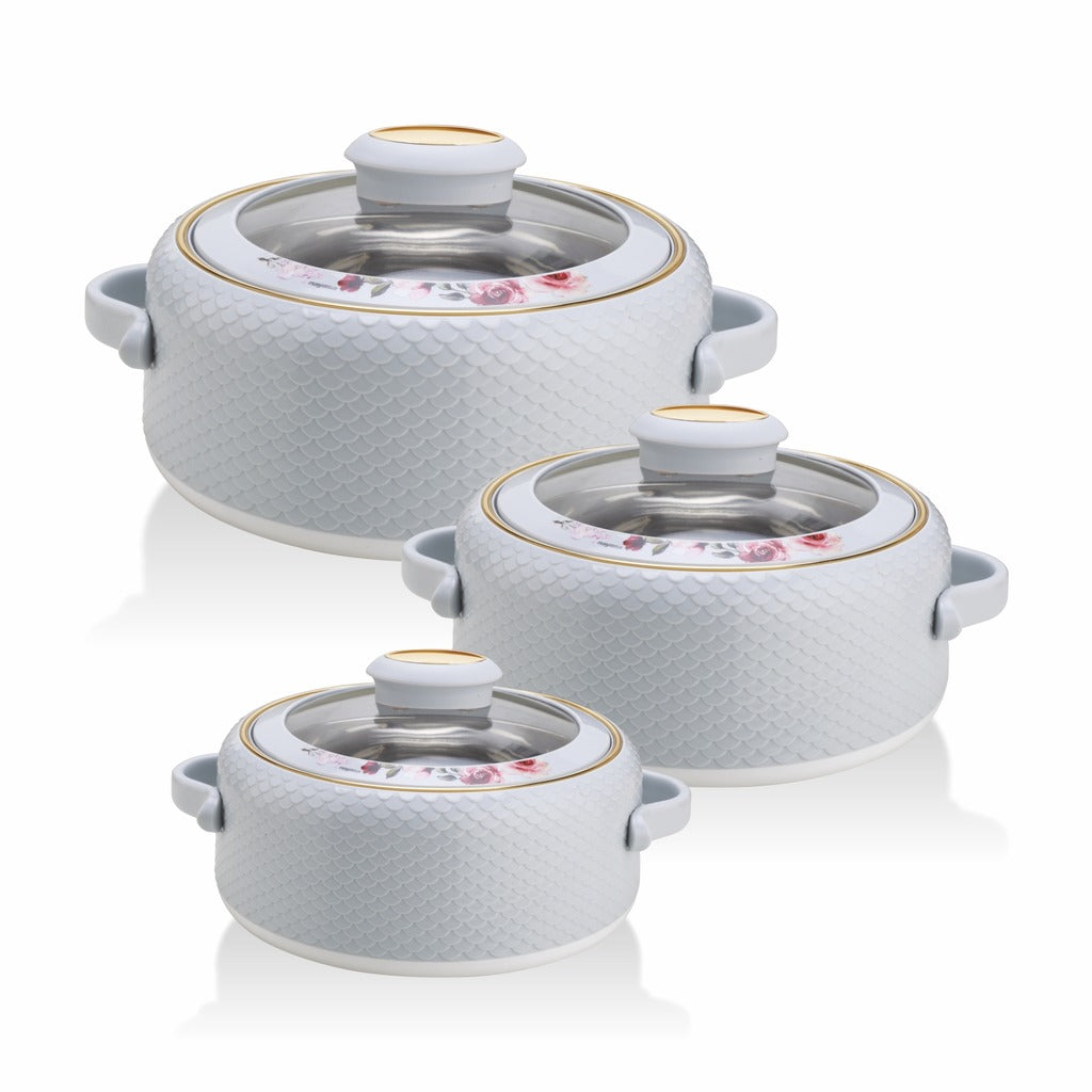 Coral Glass Lid Casserole Set of 3, 500ml, 1000ml, 1500ml