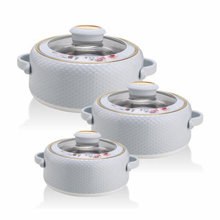 Coral Glass Lid Casserole Set of 3 Small ( 500ml, 1000ml, 1500ml )