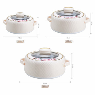 Coral Glass Lid Casserole Set of 3 Small ( 500ml, 1000ml, 1500ml )