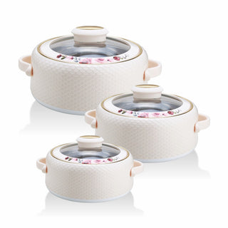 Coral Glass Lid Casserole Set of 3 Small ( 500ml, 1000ml, 1500ml )