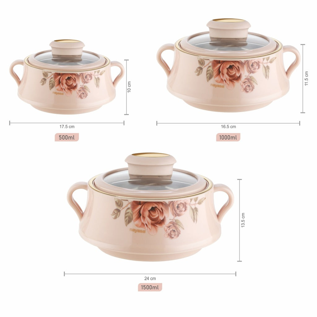 Lorenzo Glass Lid Casserole Set of 3, 500ml, 1000ml, 1500ml