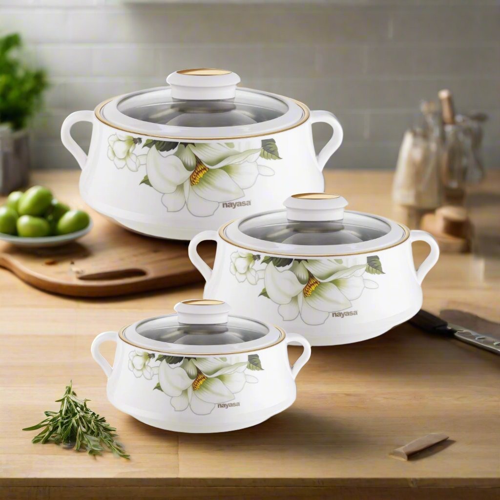 Lorenzo Glass Lid Casserole Set of 3, 500ml, 1000ml, 1500ml