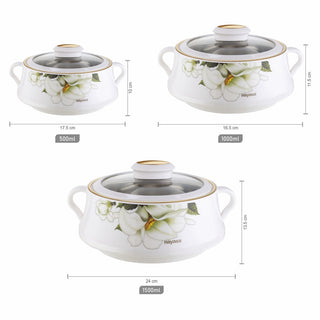 Lorenzo Glass Lid Casserole Set of 3, 500ml, 1000ml, 1500ml