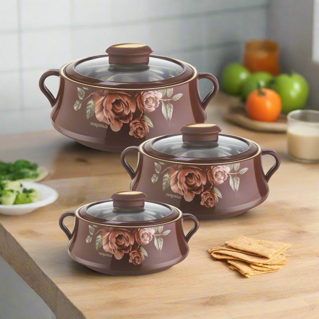 Lorenzo Glass Lid Casserole Set of 3, 500ml, 1000ml, 1500ml