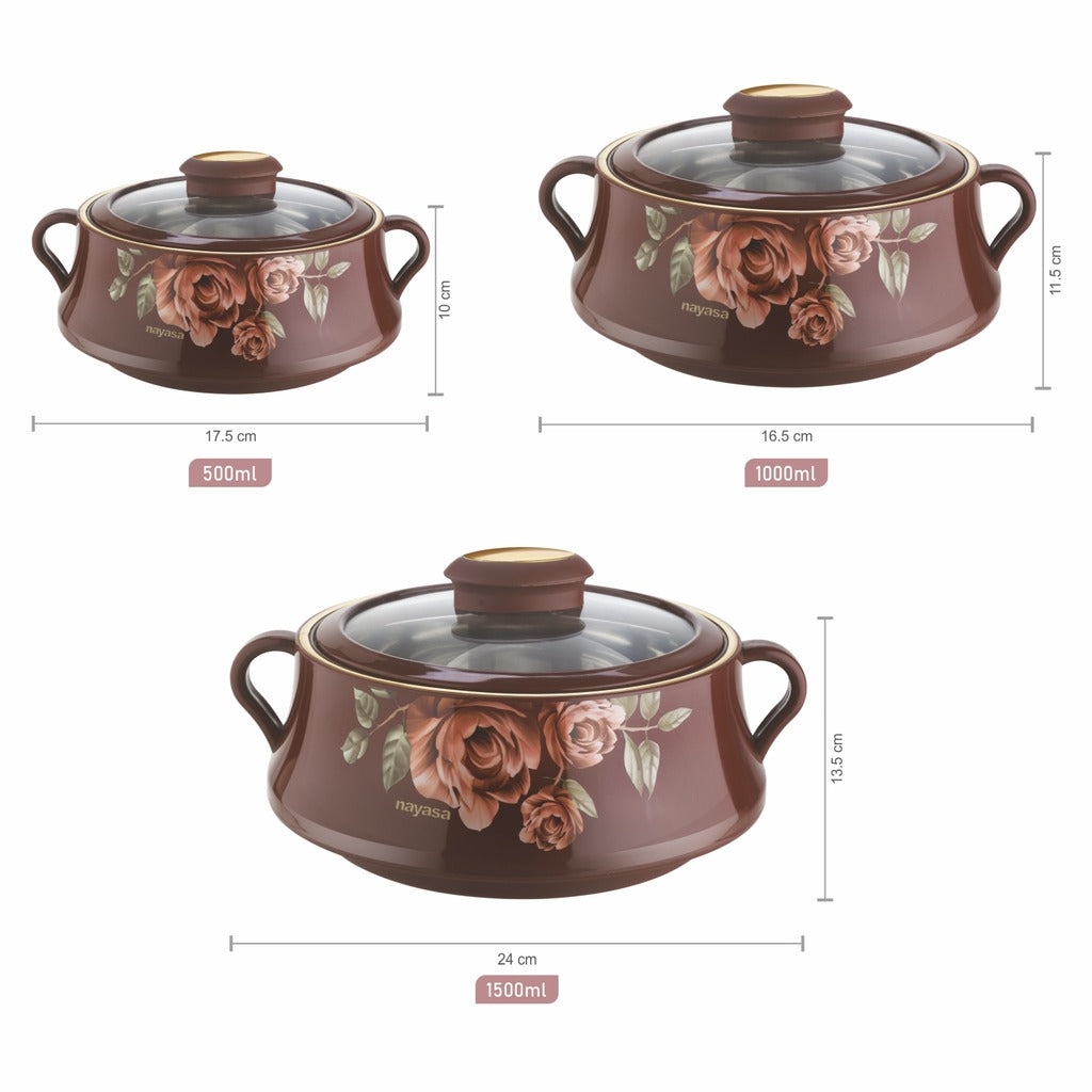 Lorenzo Glass Lid Casserole Set of 3, 500ml, 1000ml, 1500ml