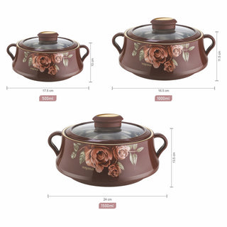 Lorenzo Glass Lid Casserole Set of 3, 500ml, 1000ml, 1500ml