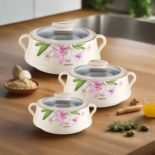 Lorenzo Glass Lid Casserole Set of 3, 500ml, 1000ml, 1500ml