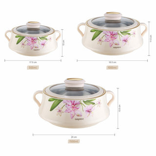 Lorenzo Glass Lid Casserole Set of 3, 500ml, 1000ml, 1500ml