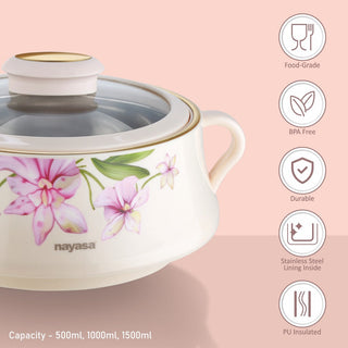 Lorenzo Glass Lid Casserole Set of 3, 500ml, 1000ml, 1500ml