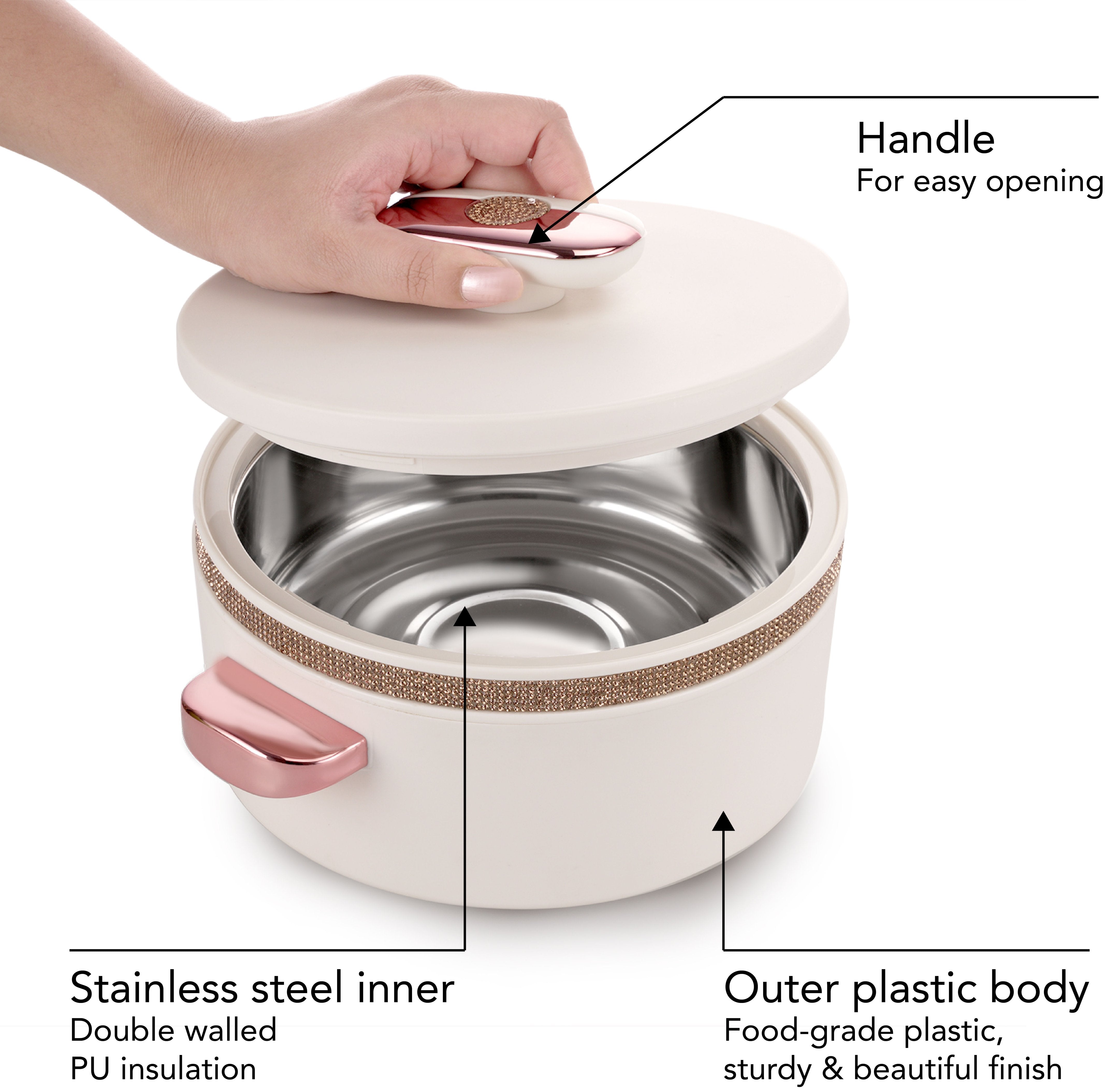 Sapphire Casserole, Big Set ( 1000, 1500, 2000 ml ) Pearl White